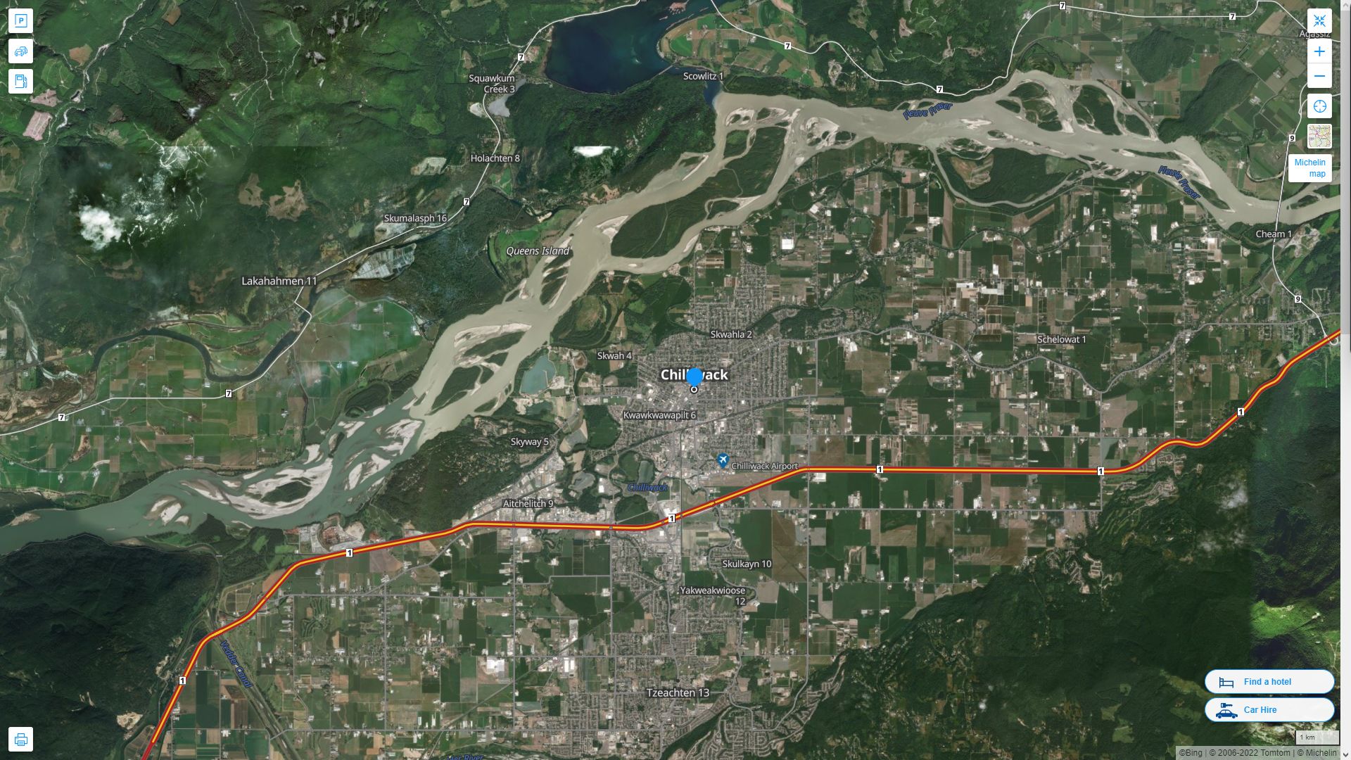 Chilliwack Highway and Road Map with Satellite View